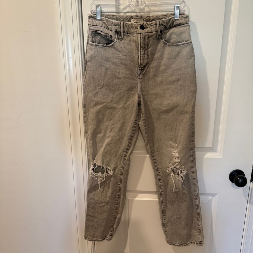 Good American Womens 29 High Rise Skinny Jeans Distressed Light Wash